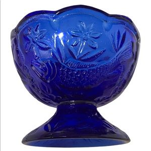 Vintage cobalt trout and flower candy /nut bowl